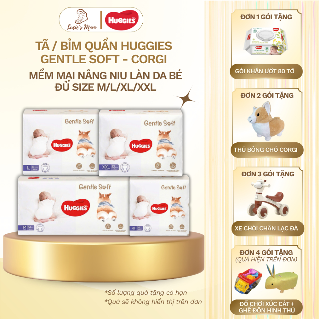 กางเกงผ้าอ้อม Huggies Gentle Soft - Corgi Soft and Cares สําหรับผิวลูกน้อยทุกขนาด