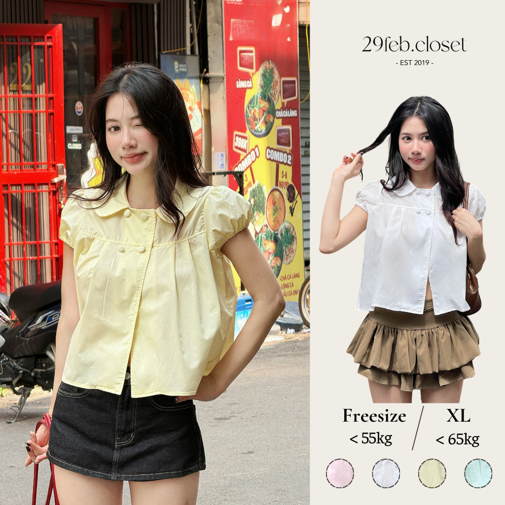 [มีจําหน่าย] เสื้อเชิ้ต เบบี้ดอลล์ 4 ปุ่มและปกบัว - เสื้อเชิ้ตสไตล์ เบบี้ดอลล์ น่ารัก ก32