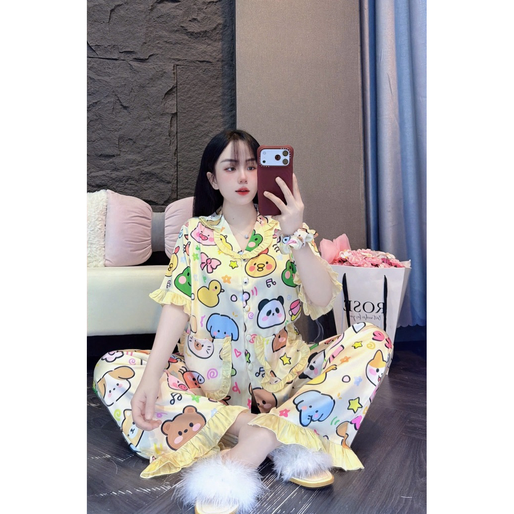 HL109-5sz ชุด PIJAMA SHORT SLEEVE พร้อมกางเกงขายาว - WIDE FOAM - รวมผูกผม - คําอธิบายผลิตภัณฑ์สําหรั