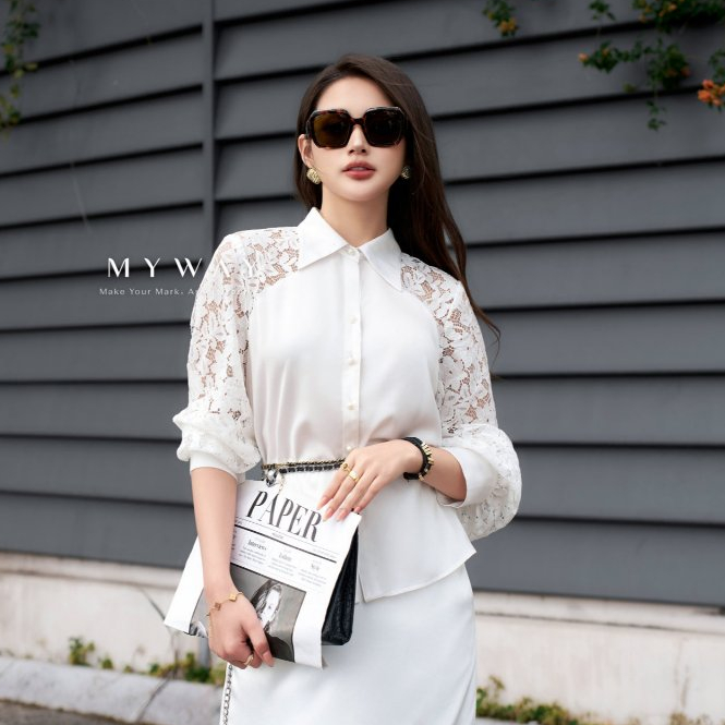 MY WAY เสื้อเชิ้ตผู้หญิง ทรงหลวม คอปกเยอรมัน 2MA03241