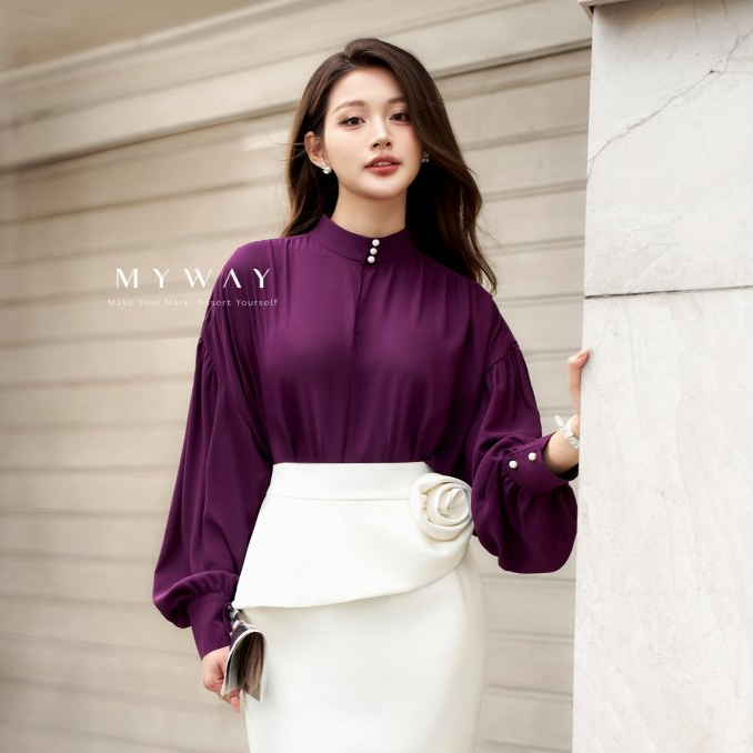 MY WAY เสื้อเชิ้ตผู้หญิง ทรงหลวม คอเต่า 5MA14300