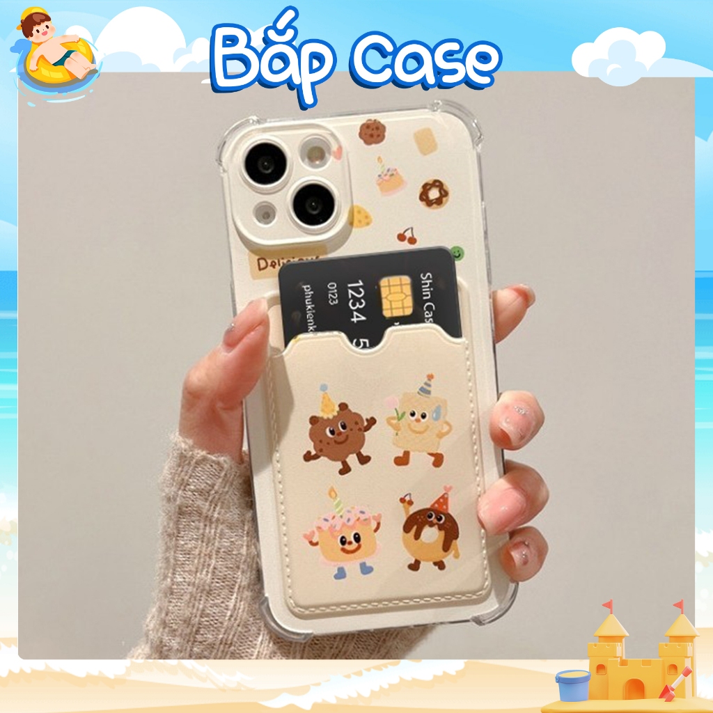 Happy Cake เคส iPhone เคสซิลิโคนใส่บัตร กันกระแทก ป้องกันกล้อง - iP 7/8/X/XS/11/12/14/15/16/17/Plus/