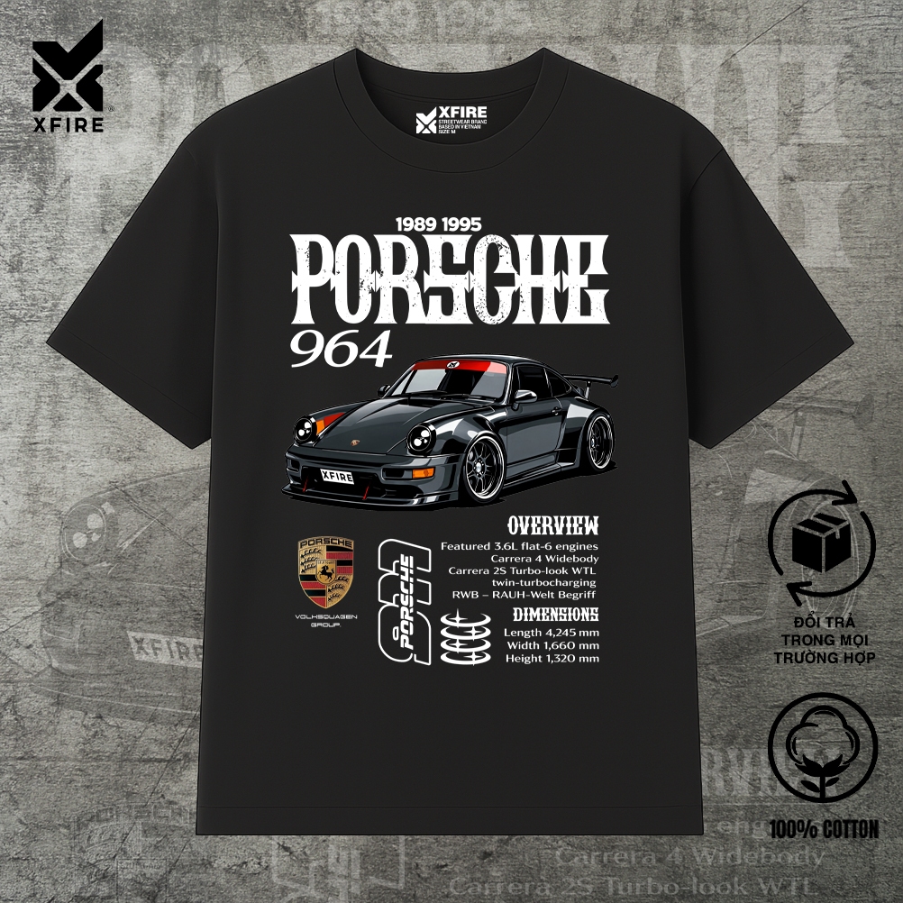 Porsche 964 Streetwear เสื้อยืดผ้าฝ้ายหลวม Unisex พิมพ์รถสปอร์ตวินเทจ Xfire เวียดนาม
