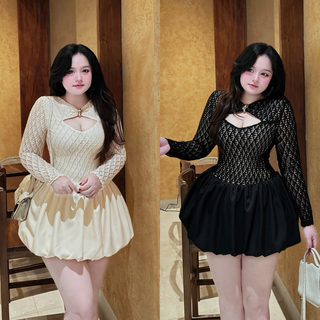 ชุดฟักทองลูกไม้สามเหลี่ยม 60-90กก. L XL XXL QUNH NHU BIGSIZE