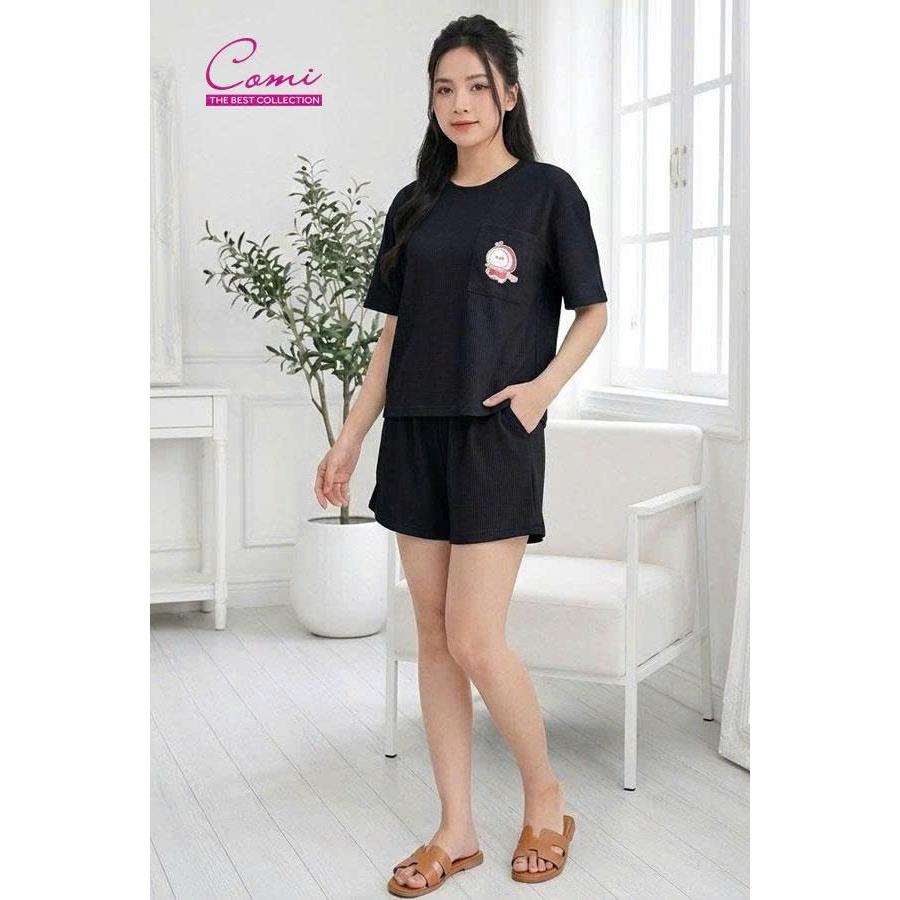 ชุดขาสั้นยางยืดแขนสั้นผู้หญิง CMT03 Comi Homewear ผ้าคอตตอน