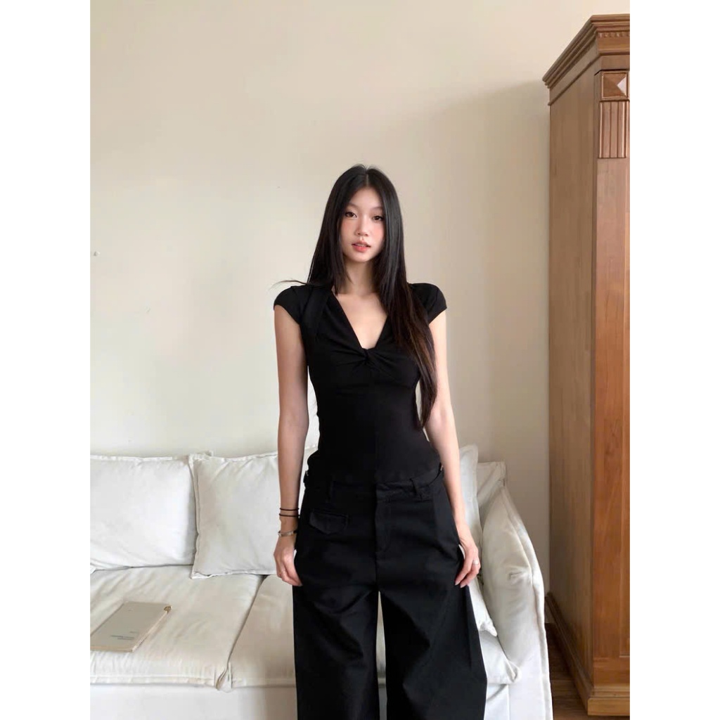 เสื้อคอเต่าแขนสั้นสีดํา Bigsize k21 -Orimi