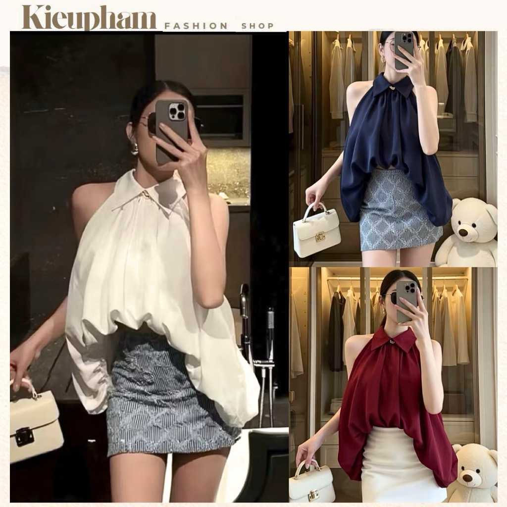 เสื้อเบลาส์คอปกสายเดี่ยวพองหลวมหรูหรา – เสื้อเชิ้ตฤดูร้อนของผู้หญิงสไตล์เกาหลี คิยูภาม.ร้านค้า
