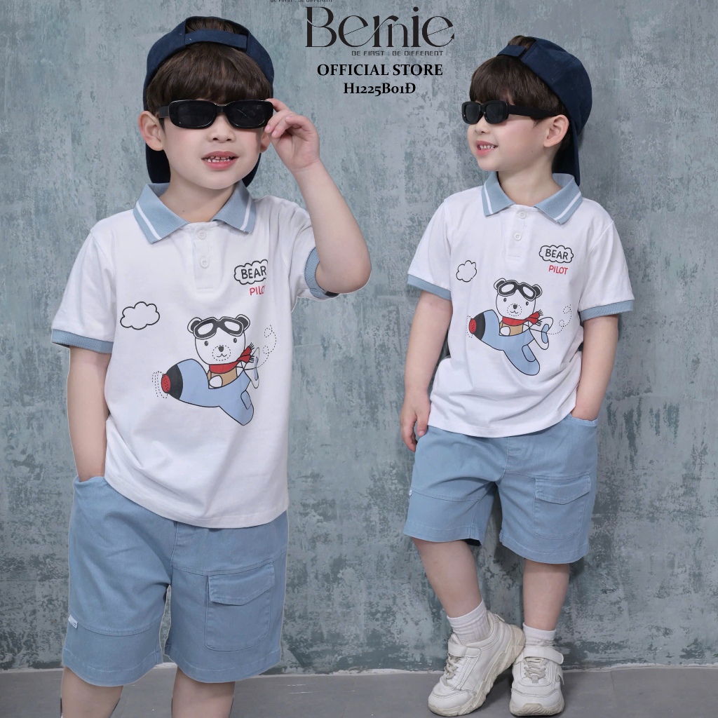ชุดโปโลแขนสั้นเด็กชาย Lovely Bernie Bear Pilot - ชุดสูทเด็กชายฤดูร้อน 9-24kg - H1225B01D
