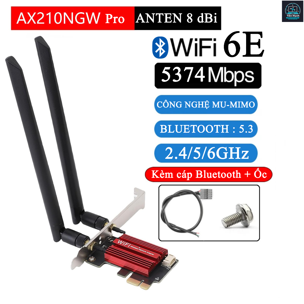 Intel AX210 WiFi 6E PCIe Wifi Card -2.4G/5G/6Ghz 2400Mbps +Bluetooth 5.3 - การ์ด PC Wifi พร้อมฮีทซิง