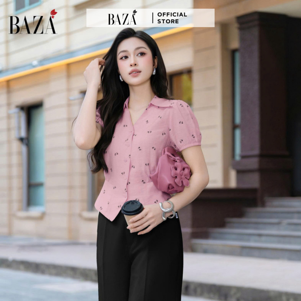 เสื้อเชิ้ตสํานักงานแขนสั้น BAZA ดีไซน์คอปกเสื้อเชิ้ตหรูหราทําจากผ้าไหมโบอิฮัน 026BAS17N