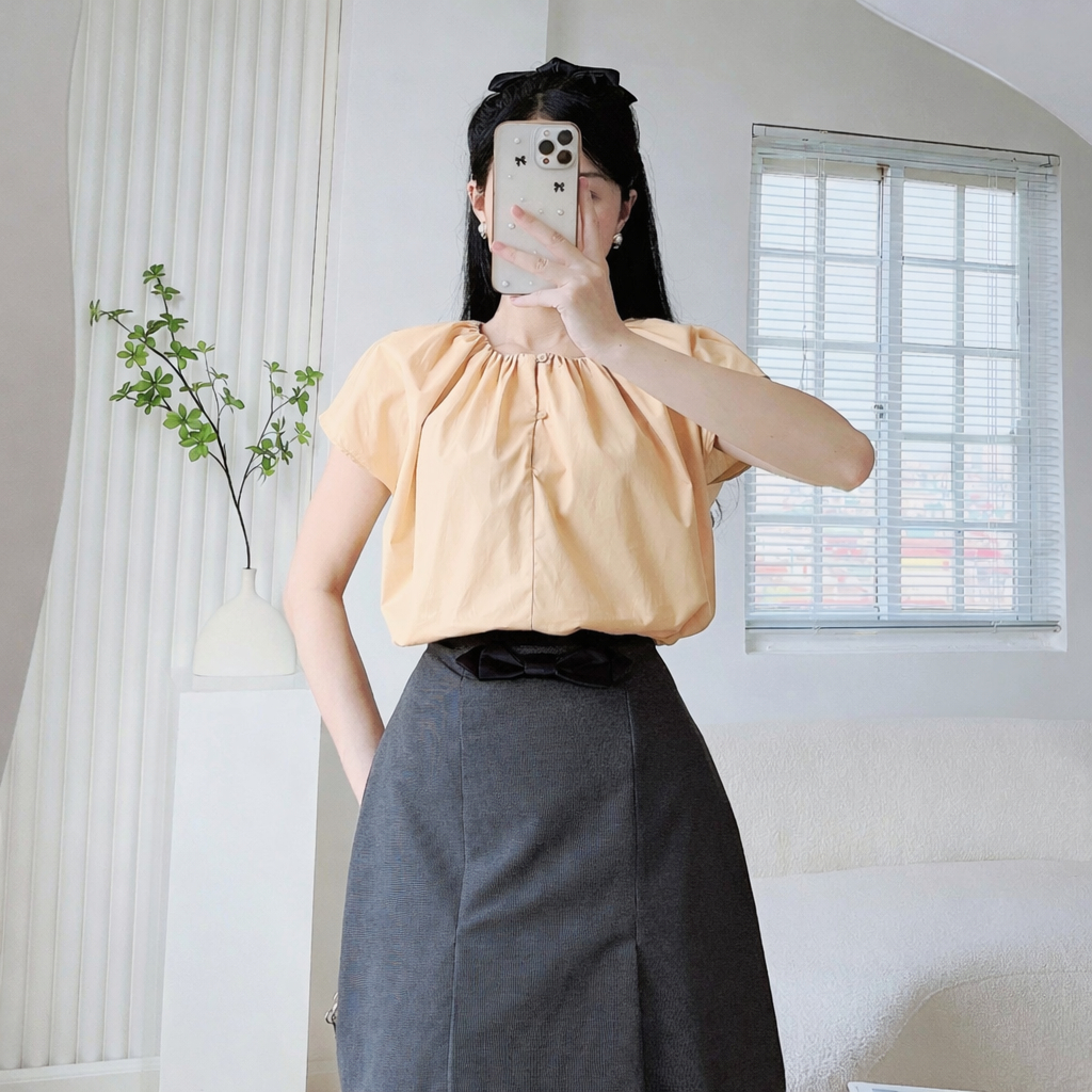 แจซี่ เสื้อเชิ้ตสํานักงานผู้หญิงปกยักแขนสั้นสบายตรงวัสดุนุ่ม 6066