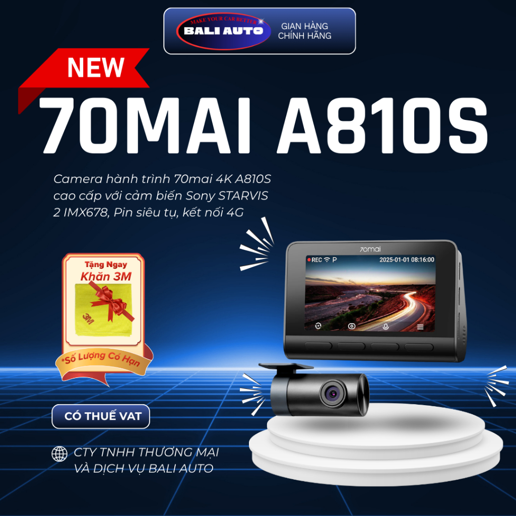 70Mai A810S กล้องติดรถยนต์พร้อมเซ็นเซอร์ภาพ Sony STARVIS 2 IMX678 จับป้ายทะเบียนได้ชัดเจน