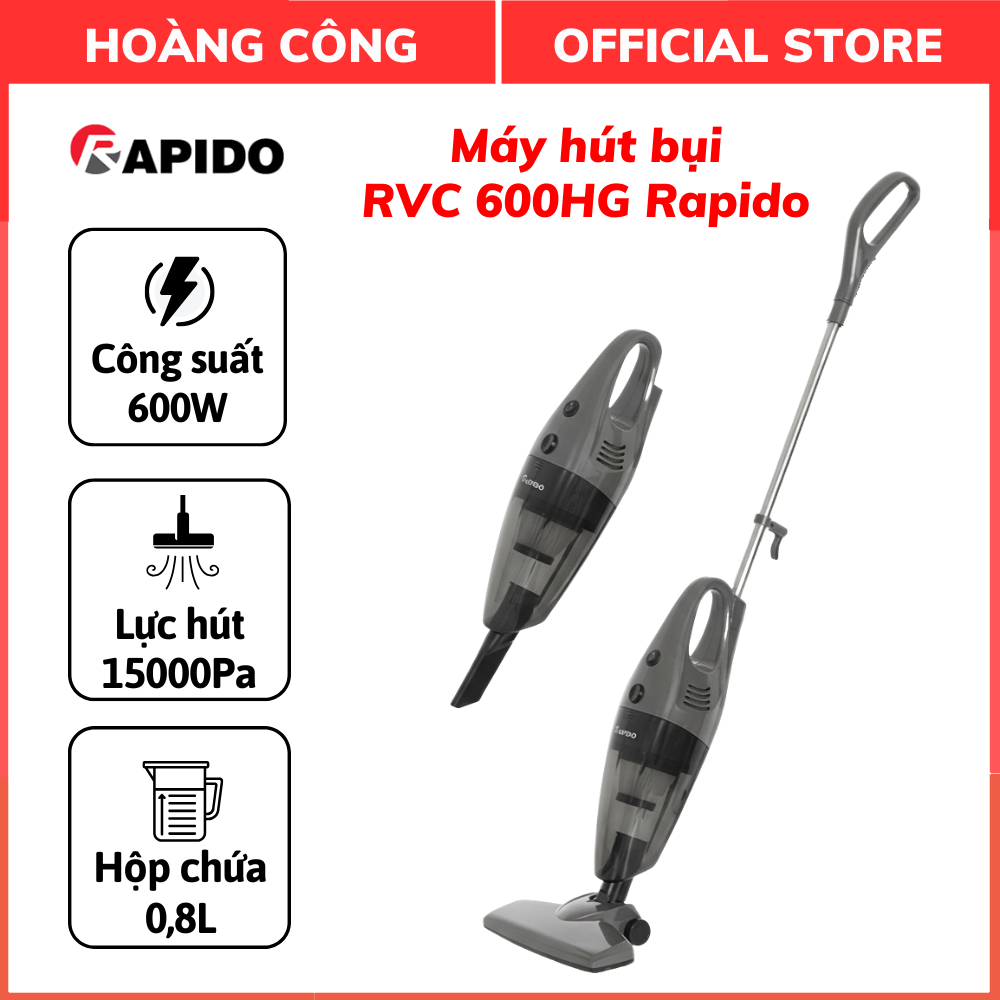 Rapido RVC 600HG เครื่องดูดฝุ่นมือถือ ความจุ 600W แรงดูด 15000Pa เทคโนโลยี Cyclone-Pro Cyclone 12 เด
