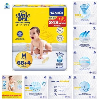 Tã quần siêu khô thoáng Unidry Size M68/L68/XL68/XXL68 (+Tặng thêm 4 miếng trong mỗi gói)