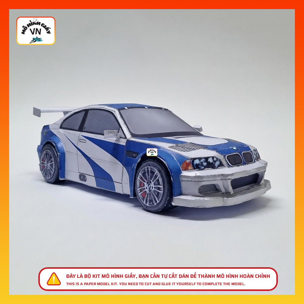 BMW M3 GTR Paper Model Assembly Kit 1/18 Scale High Quality Paper - MohinhgiayVN