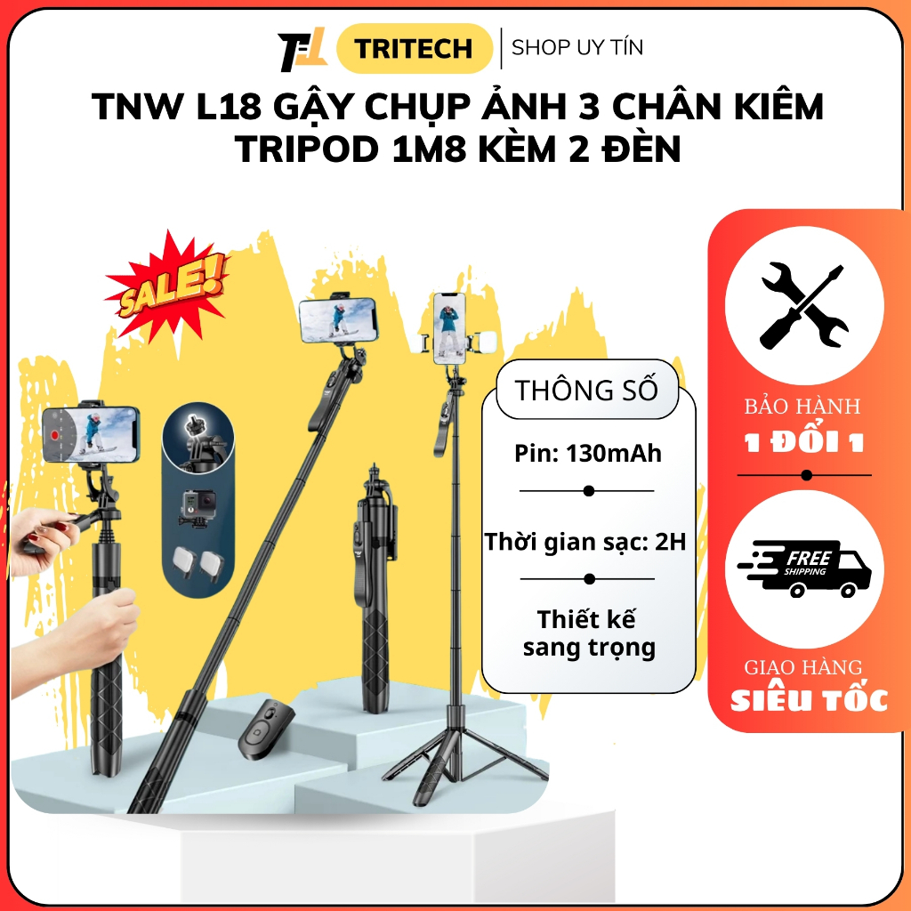 TNW L18 ขาตั้งกล้องและขาตั้งกล้องแบบพับได้ที่ขยาย 1m8 สําหรับใช้กับโทรศัพท์ Gopro กล้อง