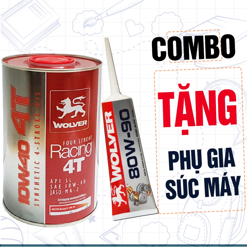 (COMBO) Wolver Racing 10W40 0.8L Motorcycle Oil + Lubricant, Synthetic Oil นําเข้าจากยุโรป, Smooth, 