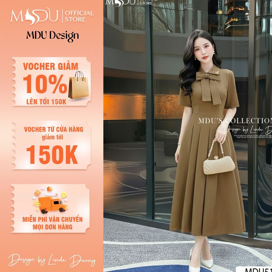 ชุดเดรสสํานักงานบานไทยเรียบหรูและเป็นผู้หญิง MDU5188 | การออกแบบ MDU
