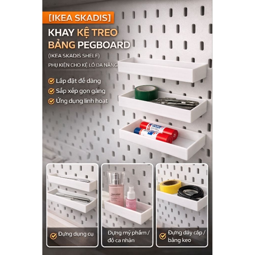 [Ikea Skadis] ชั้นวางของแบบแขวน Pegboard (IKEA Skadis Shelf) - อุปกรณ์เสริมสําหรับชั้นวางของเจาะรูอเ