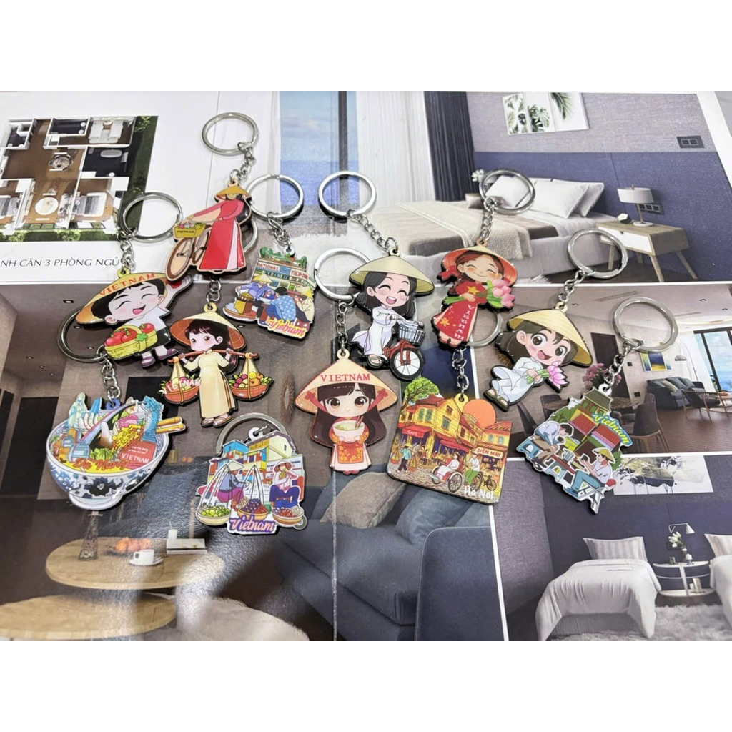 ชุดพวงกุญแจบันทึก 6 ชิ้น IMAGE OF GIRL Ao Dai Hat LEAF NOIL VIETNAM FOOD - พวงกุญแจของขวัญ SOUVENIR