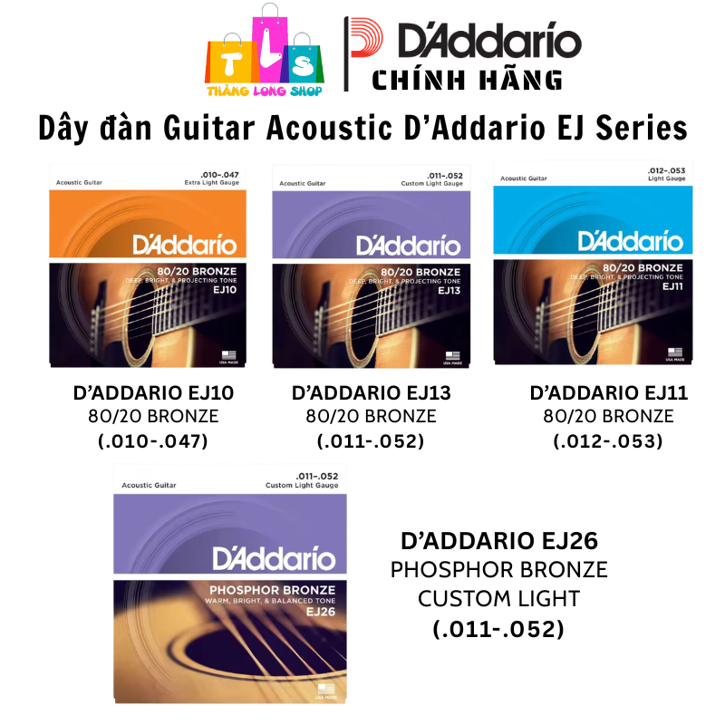 Dadaddario EJ10 EJ11 EJ13 EJ26 80/20 Bronze สายกีต้าร์โปร่ง & Phosphor Bronze ของแท้อเมริกัน