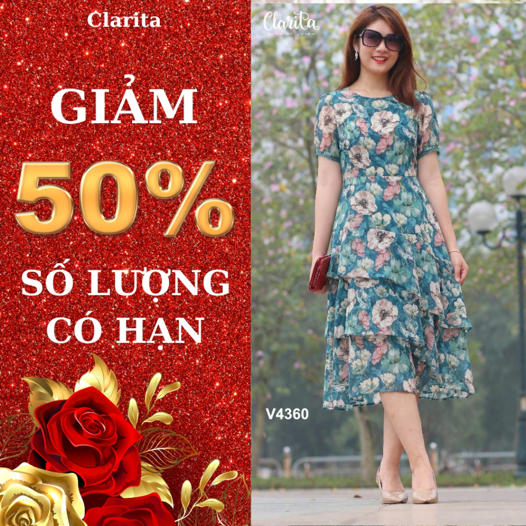Clarita Design เดรสเอวชีฟอง รหัส V4360