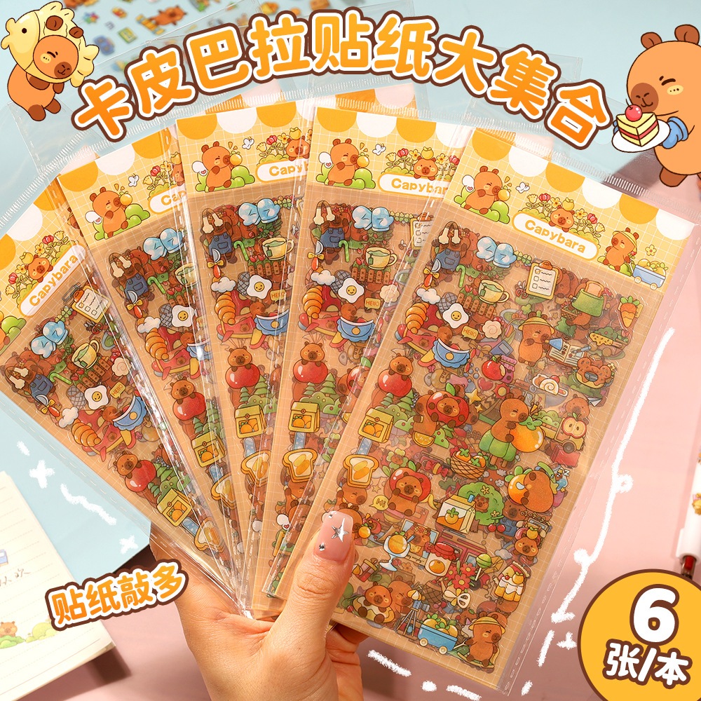 TRI HN067 Set Transparent Capybara PET Sticker Pre-Cut Waterproof Inanimate Guinea Pig Stickers