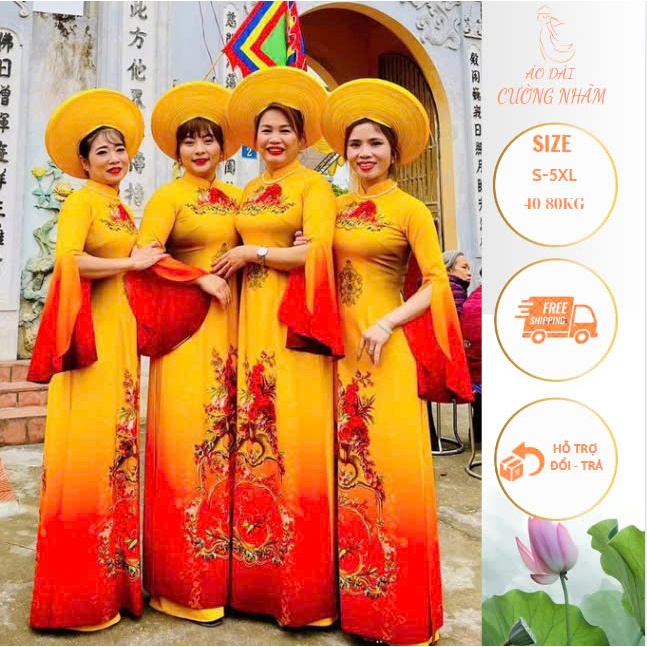 Ao Dai แบบดั้งเดิมที่สวยงามเป็นพิเศษพร้อมดอกไม้สีแดงและแขนกรีดทุกขนาด S/M/L/XL/2XL/3XL/4XL/5XL