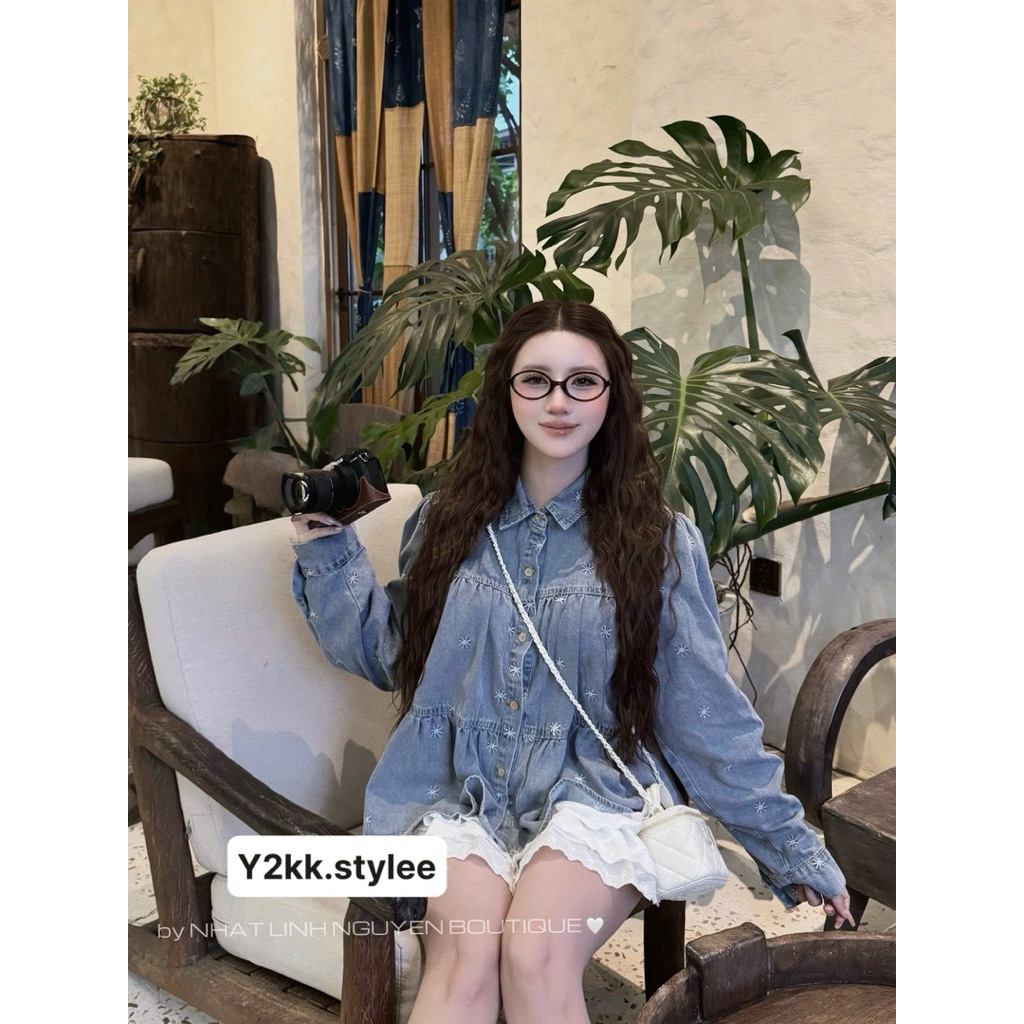 TB229 เสื้อเชิ้ตยีนส์เกล็ดหิมะ babydoll