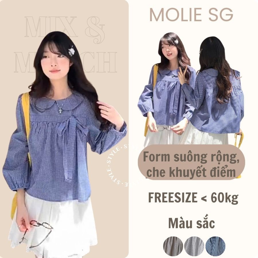 เสื้อ เบบี้ดอลล์คอปกโบว์ อกหยาบ ด้านหลังติดกระดุม 61424 A3307 Molie SG