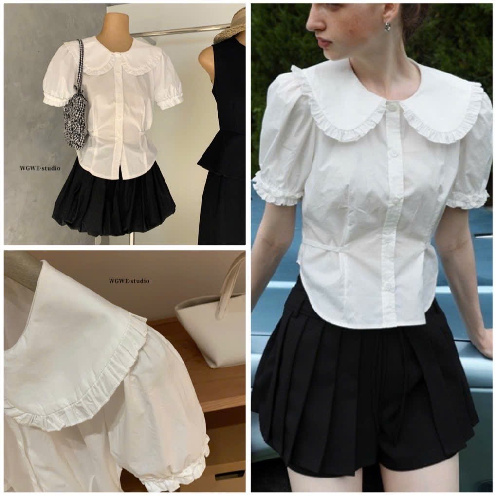 WGWE W8766 เสื้อเชิ้ตสไตล์แขนพัฟน่ารัก