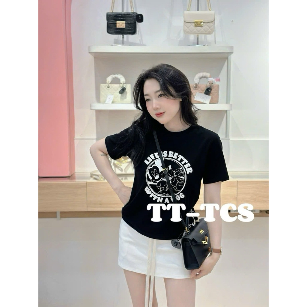 เสื้อยืดผู้หญิงพิมพ์ลาย เอ็มคีย์ น่ารักและน่ารัก ผ้าคอตตอนเนื้อนุ่ม (ms6)