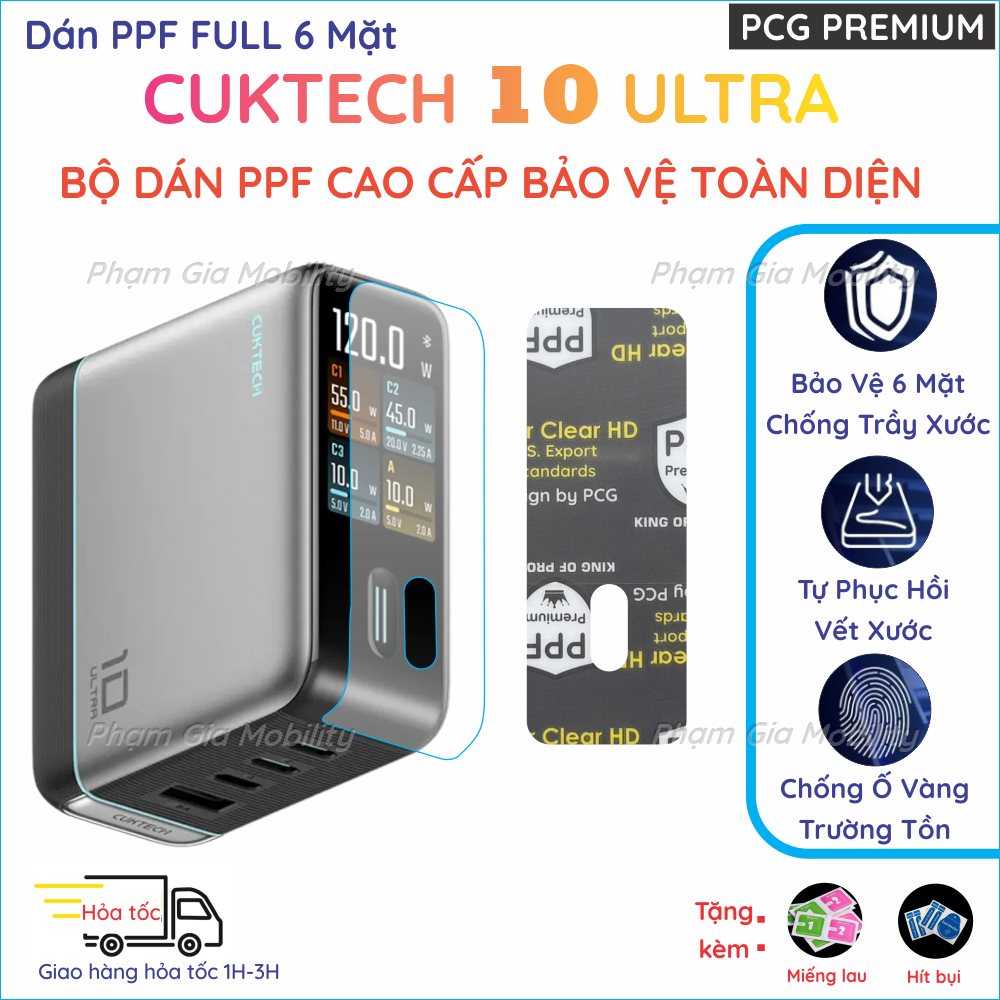 สติ๊กเกอร์ FULL PPF 6 ด้านสําหรับเครื่องชาร์จ Cuktech 10 Ultra 10Ultra - หน้าจอโค้งเต็ม ใส ด้าน Perf