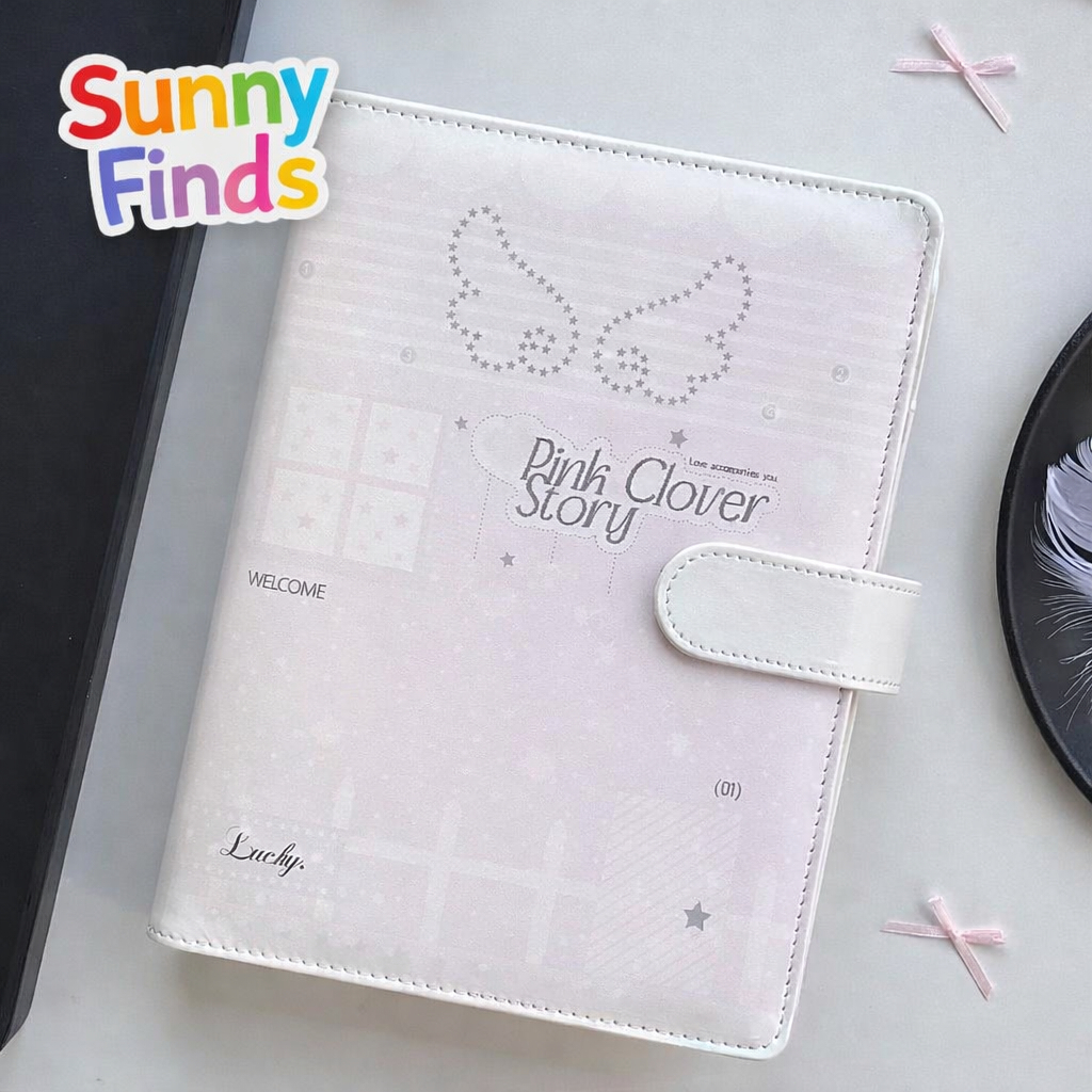 SUNNY FINDS ที่ใส่บัตรหนัง Angel Wing A5 4 ช่อง – การ์ดอัลบั้ม ล็อคแม่เหล็ก ที่วางโพลารอยด์