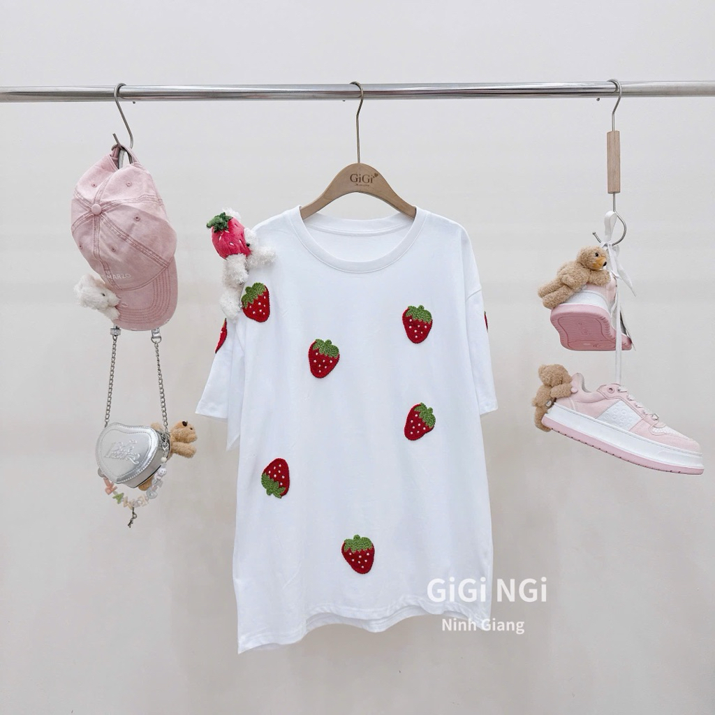 เสื้อยืด 13De marzo เสื้อหมีสตรอเบอร์รี่ ปักขนสัตว์ qccc