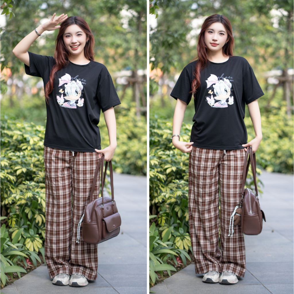 LAROMA Set Womens Clothing Set เสื้อยืดแขนสั้น Cozy Loose Long Pants BN40 | ผ้าคอตตอนโมดอล - นุ่มและ