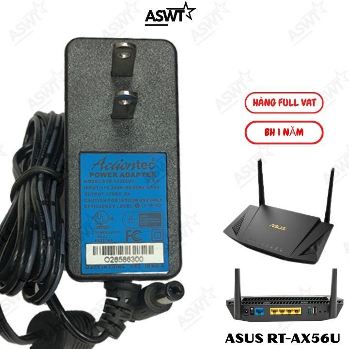 แหล่งจ่ายไฟสําหรับเครื่องส่งสัญญาณ wifi Asus RT-AX56U, อะแดปเตอร์ไฟ Wifi 6 AX1800 ASUS 12V 1.5A-2A- 
