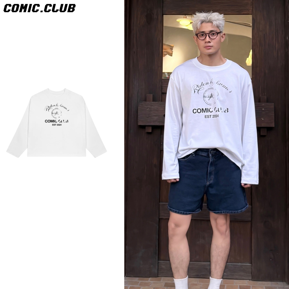 Riden by hummer เสื้อยืดทรงกล่อง สีขาว แขนยาว Cotton 100% 2-way - COMIC