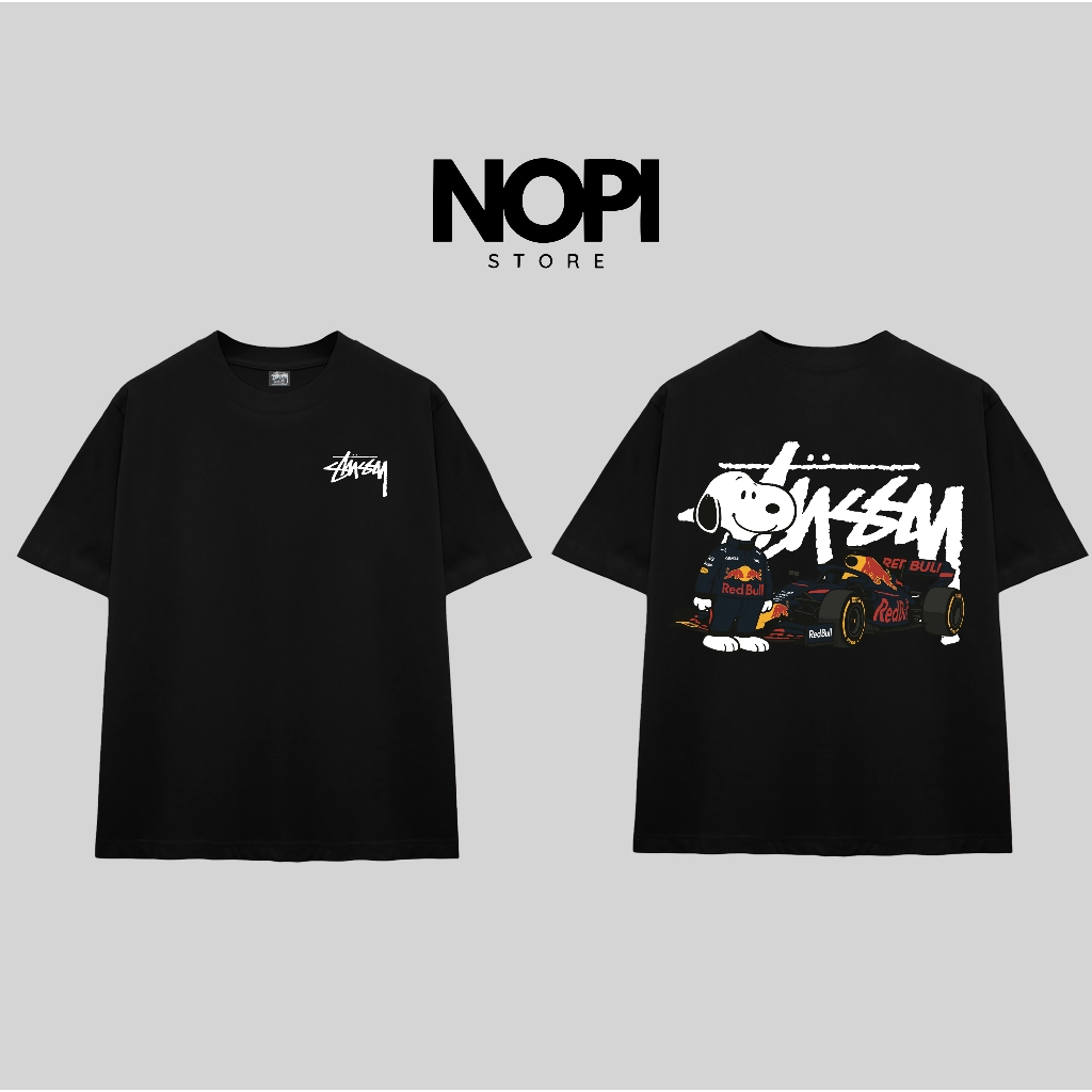 STUSSY SNOOP รถ F1 เสื้อยืดสําหรับผู้ชายและผู้หญิง UNISEX คุณภาพสูงผ้าฝ้ายผ้า 280GSM THICK - NOPI ST
