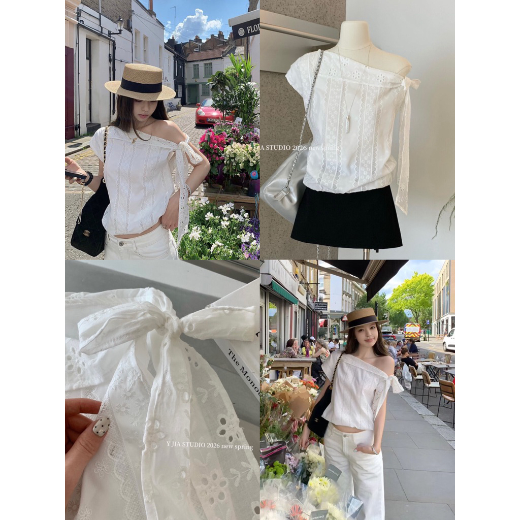 NHY.studio /Y.JIA/ เสื้อผูกโบว์เปิดไหล่ 5553