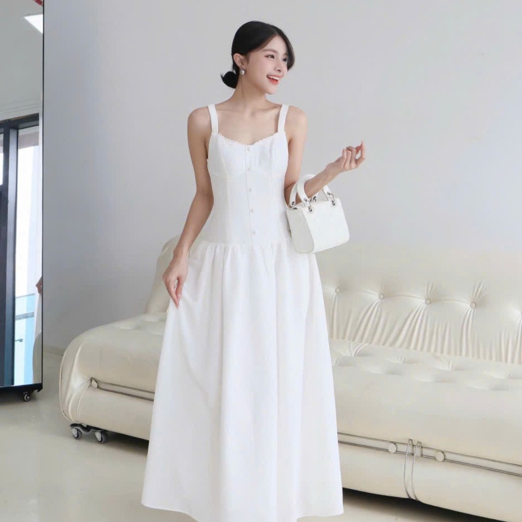 Callene fashion แม็กซี่เดรสเอวต่ําตัวยาว (L2715)