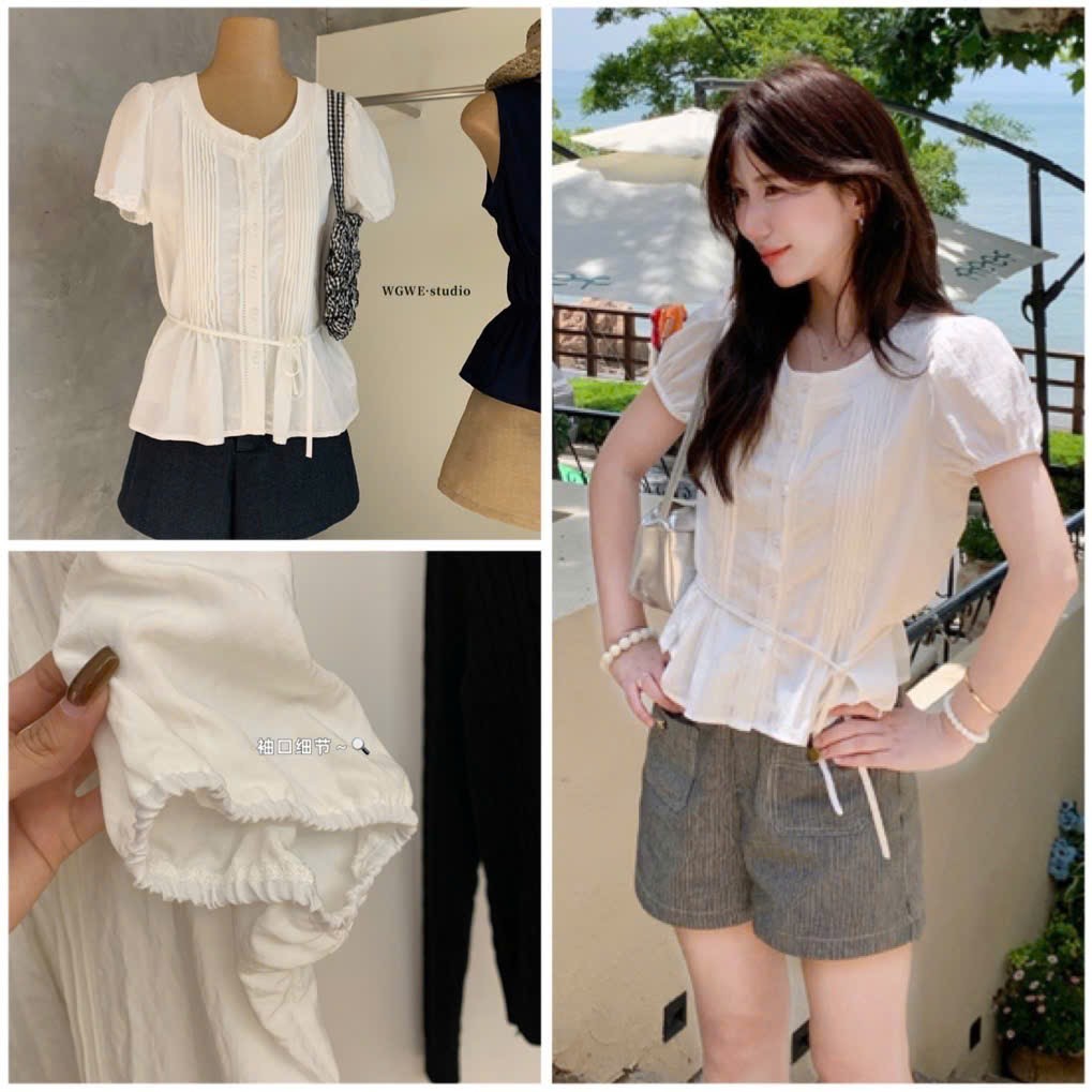 WGWE W8855 เสื้อเชิ้ตแขนพัฟ สไตล์เลดี้เรียบหรู