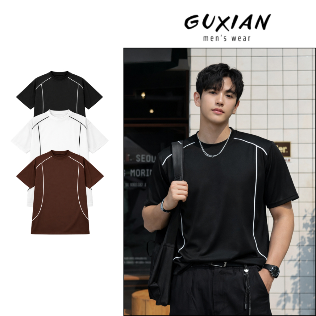 AP08 Guxian Menswear เสื้อยืดผู้ชาย Cool หลวมเสื้อยืด Youthful Oversize Streetwear เสื้อยืดผู้ชาย