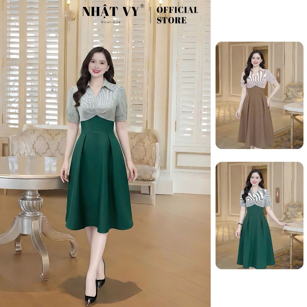 เดรสคอวีทรงบาน - ง3548