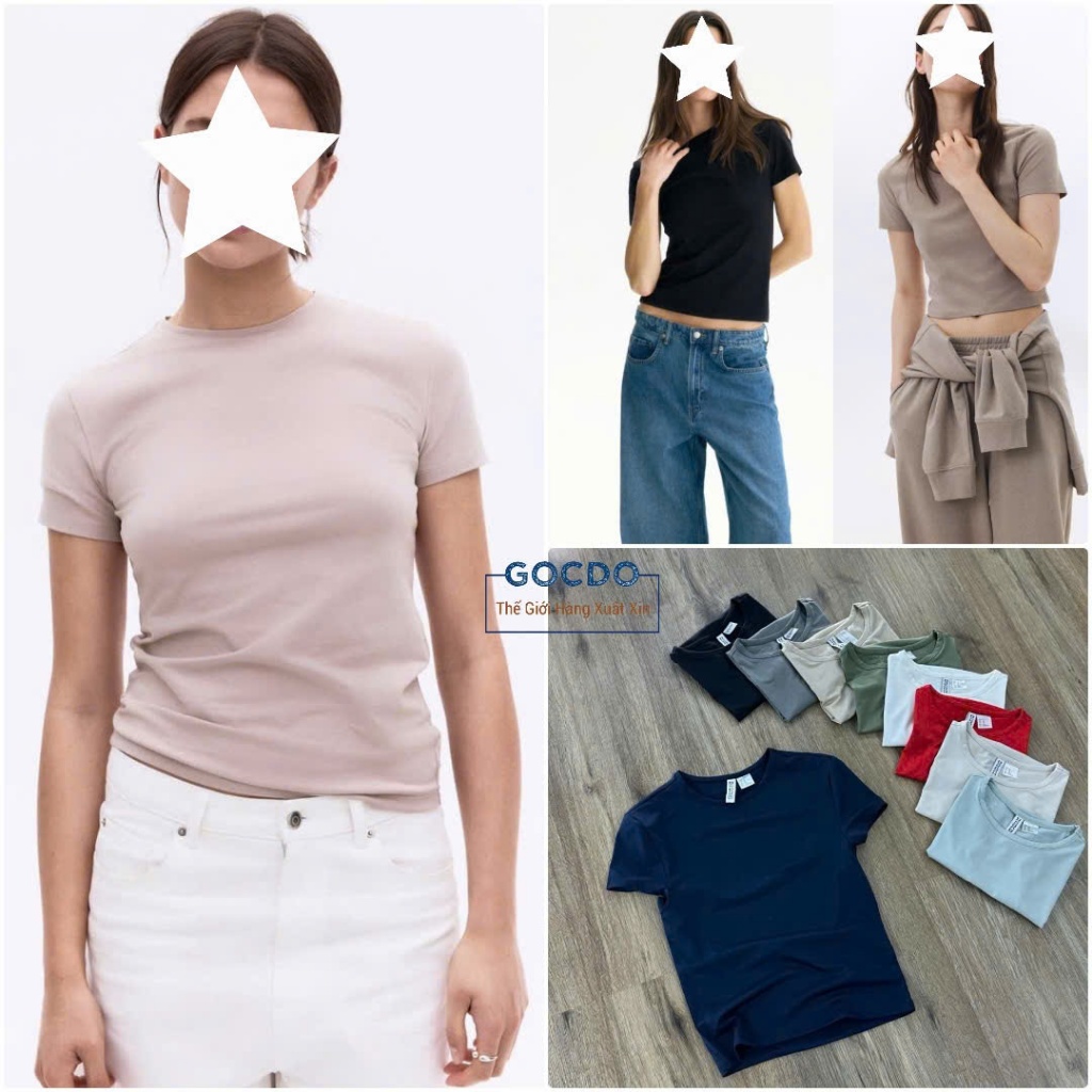 เสื้อยืดผู้หญิง H / M ผ้าคอตตอนผสมยืด ใส่สบาย [GDC]