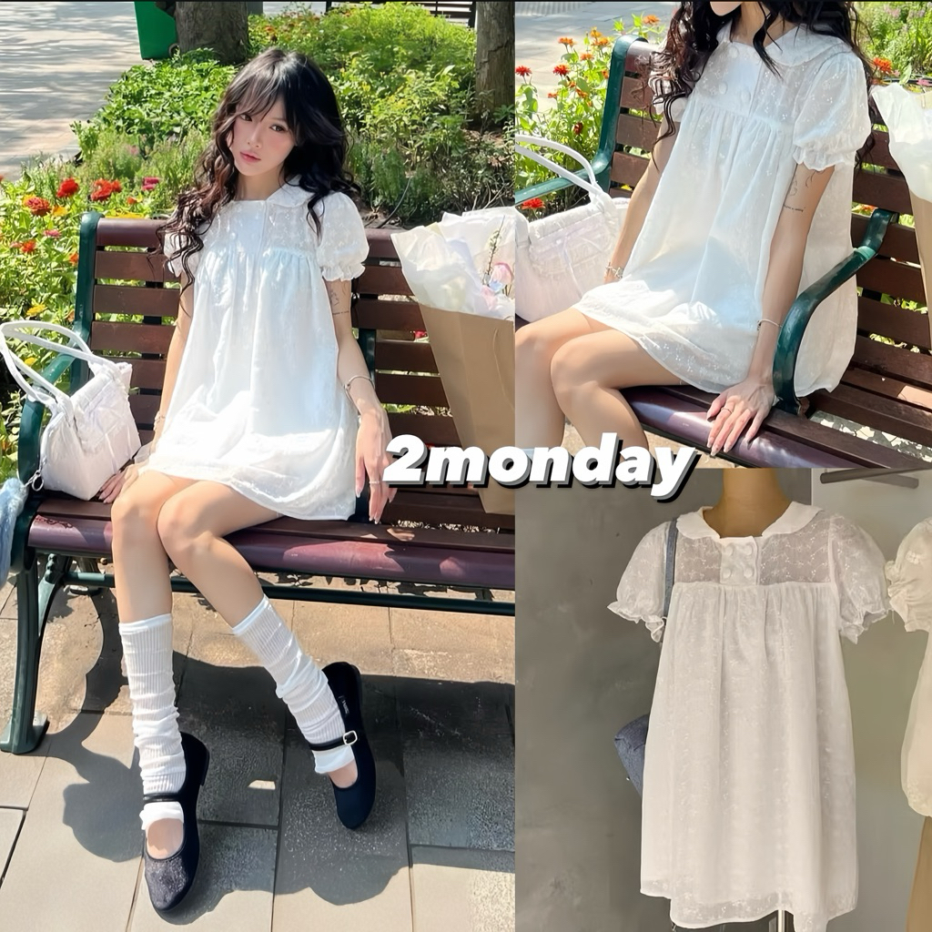 [AVAILABLE/Type 1] BABYDOLL DRESS WITH LOTUS COLLAR Puff Sleeve DAISY MOCHI FLOWER LACE 2MONDAY S65