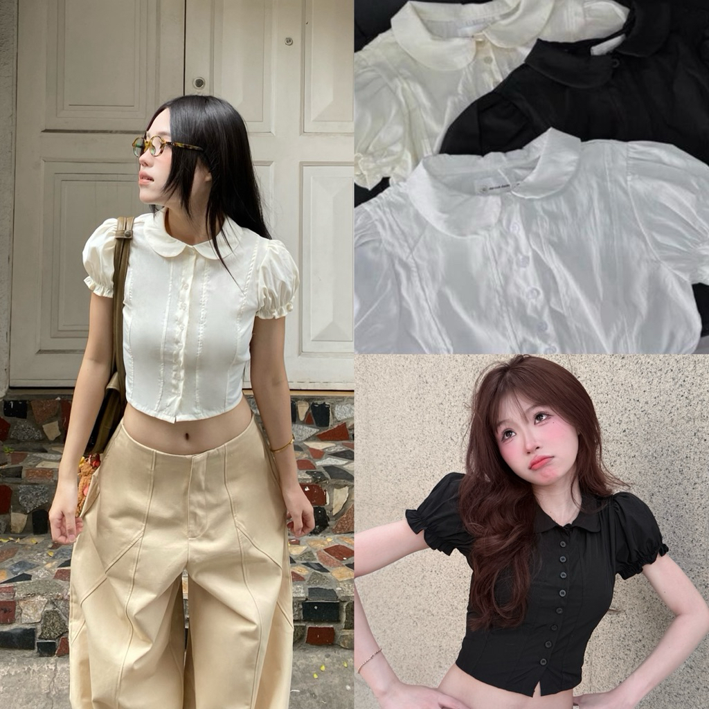 LINA TOP - DEROSE เสื้อลมผ้าพัฟแขนผูกเอวน่ารักรอบคอ