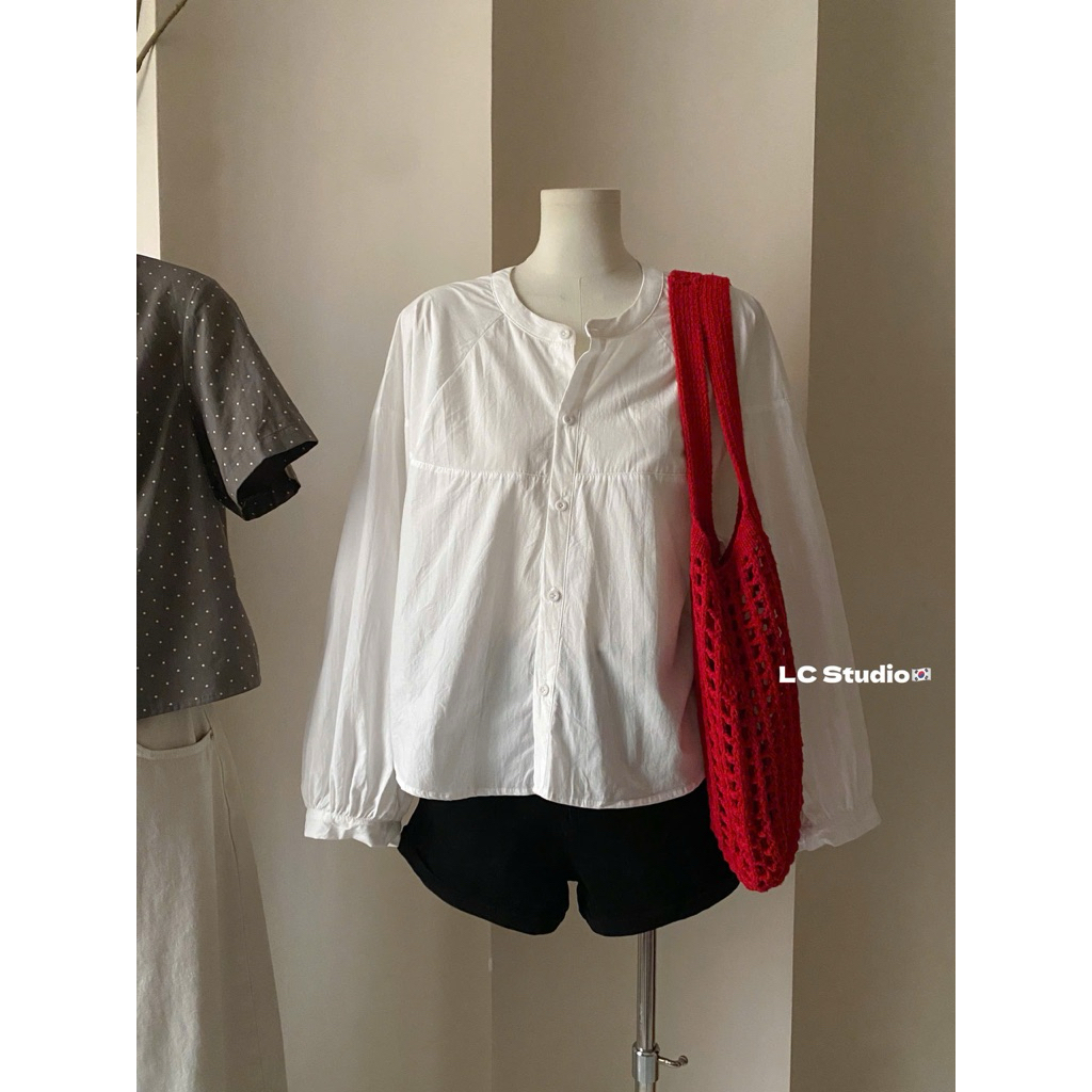 4590 เสื้อเชิ้ตทรงหลวมแขนยาวคอปก