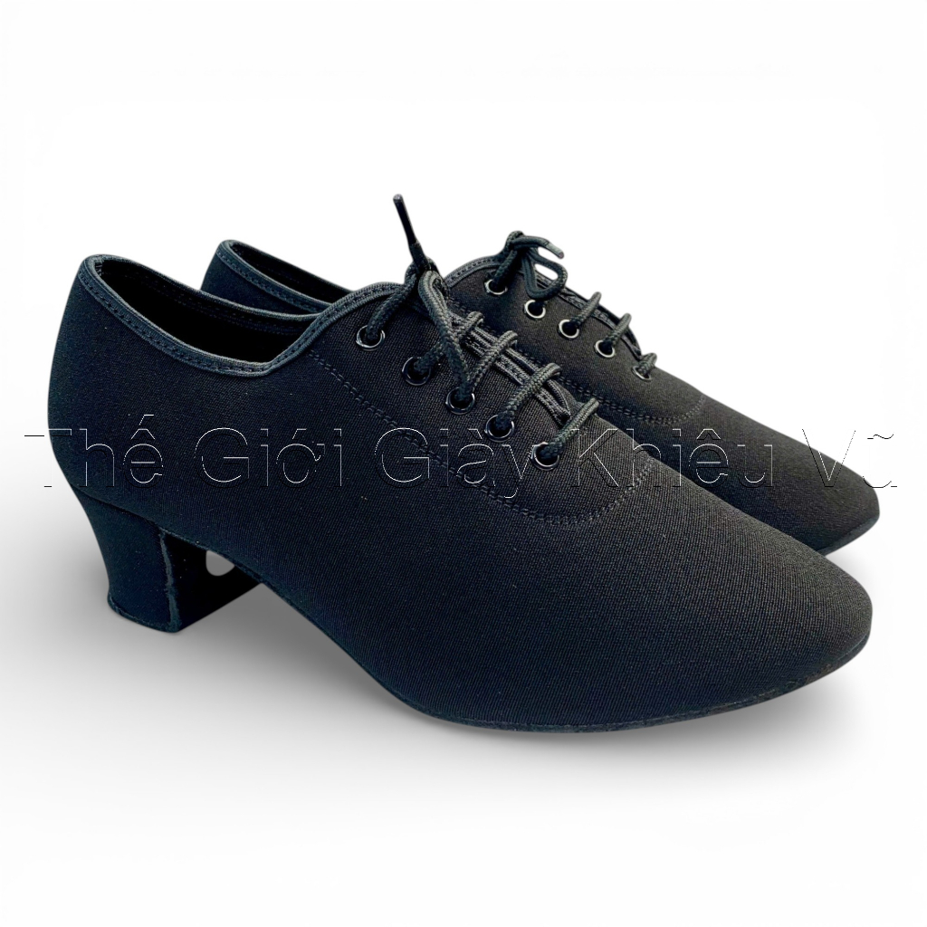 Dancesports KDance T1T Dance Training Shoes พื้นทึบ ผ้ายีนส์ ส้น 5.5cm ธรรมดา (T1D5P-Tr2) - สีดํา - 