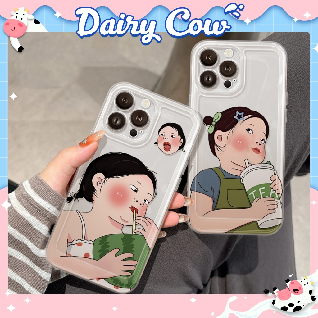 เคส iPhone Girl Drink ขอบตรงโปร่งใส กันกระแทก ป้องกันกล้อง - iP 7/8/X/XS/11/12/13/14/15/16/17/Plus/P